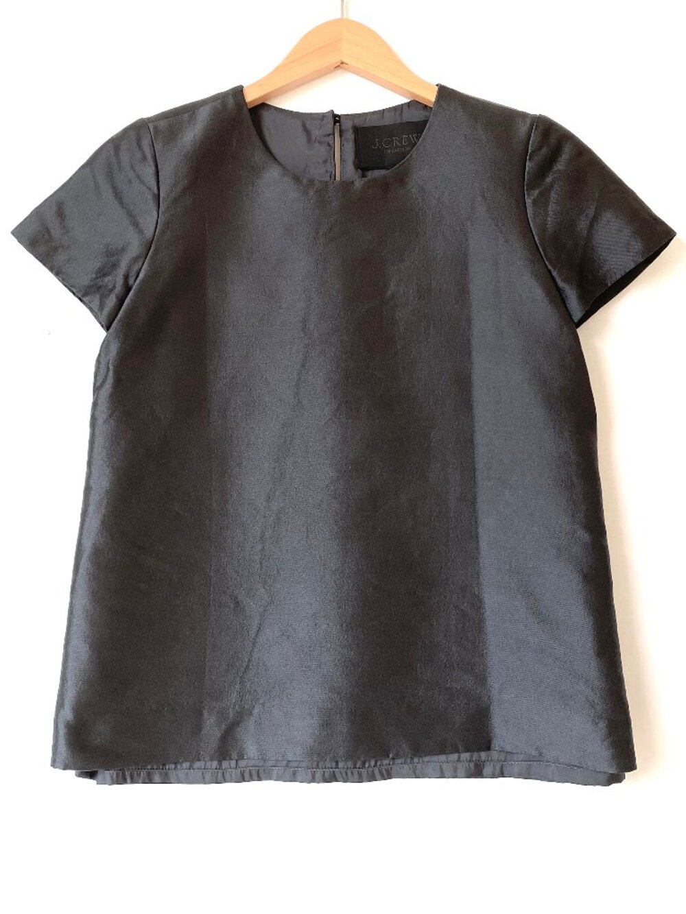 J.Crew Collection Wool Silk Black Twill Top Blouse Short Sleeve Size 00